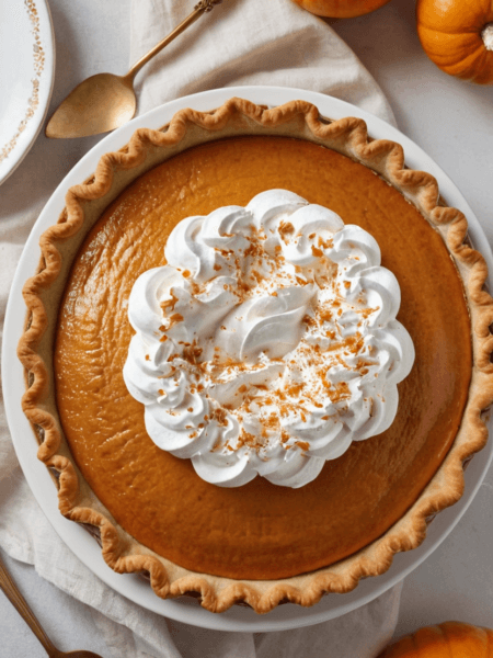 A freshly baked pumpkin pie