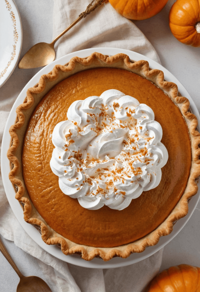 A freshly baked pumpkin pie