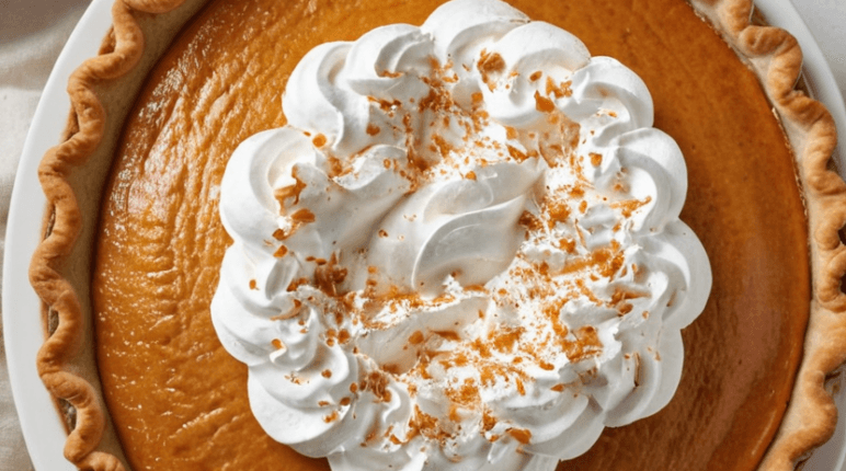 A freshly baked pumpkin pie